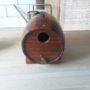 Vintage Cedar Wood Whiskey Barrel Bank "Ye Olde Money Barrel"